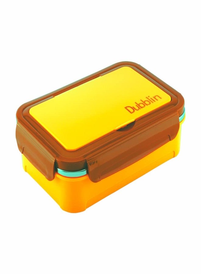 DUBBLIN Buffet Stainless Steel Lunch Box Insulated Airtight Spill Proof with Spoon, Fork & mini sabzi Container Inside, 850 ml, Yellow - Image 1